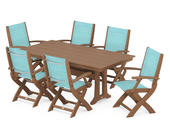 POLYWOOD® Coastal Folding Arm Chair 7-Piece Farmhouse Dining Set with Trestle Legs