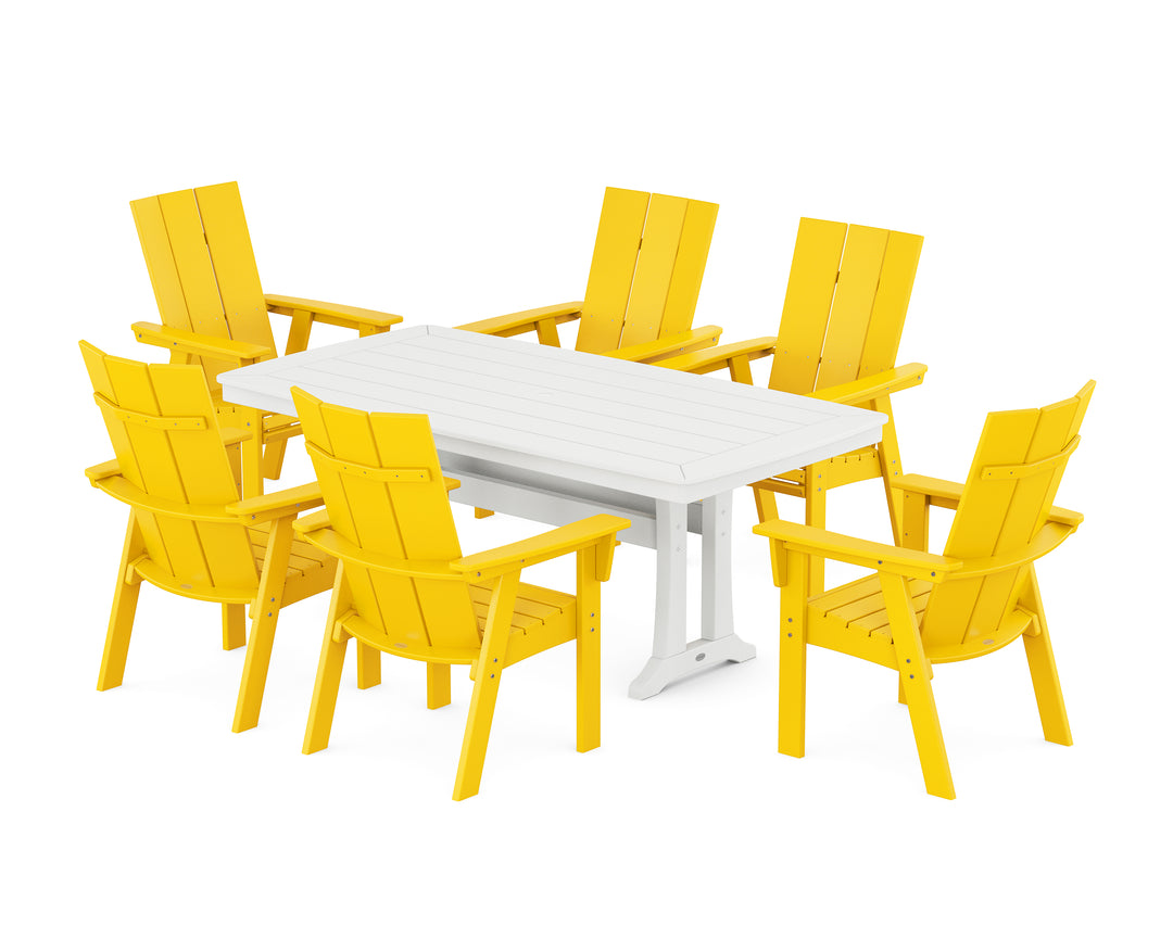 POLYWOOD® Modern Curveback Adirondack 7-Piece Dining Set with Trestle Legs