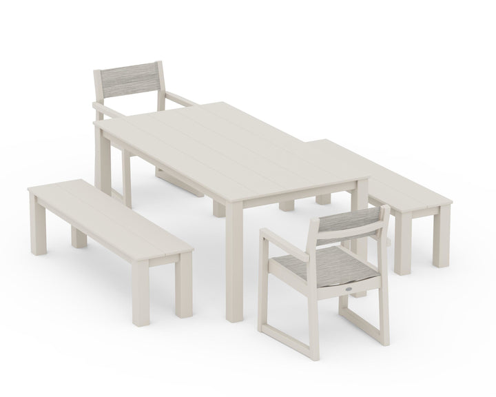 POLYWOOD® EDGE Sling Arm Chair 5-Piece Parsons Dining Set with Benches