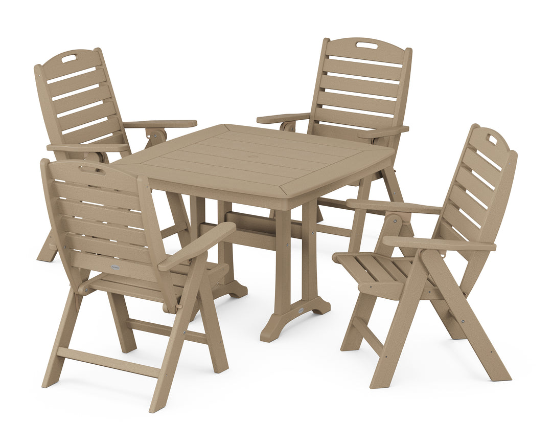 POLYWOOD® Nautical Folding Highback Chair 5-Piece Dining Set with Trestle Legs