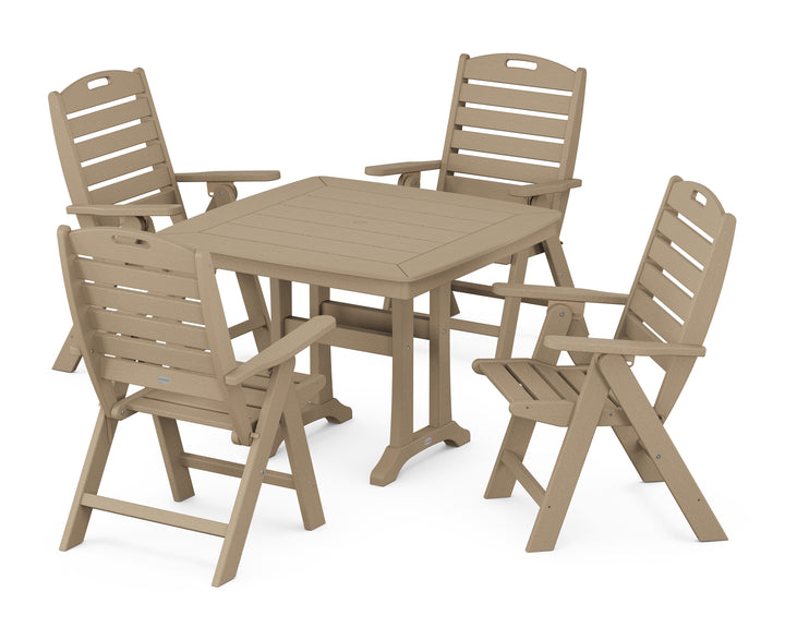 POLYWOOD® Nautical Folding Highback Chair 5-Piece Dining Set with Trestle Legs