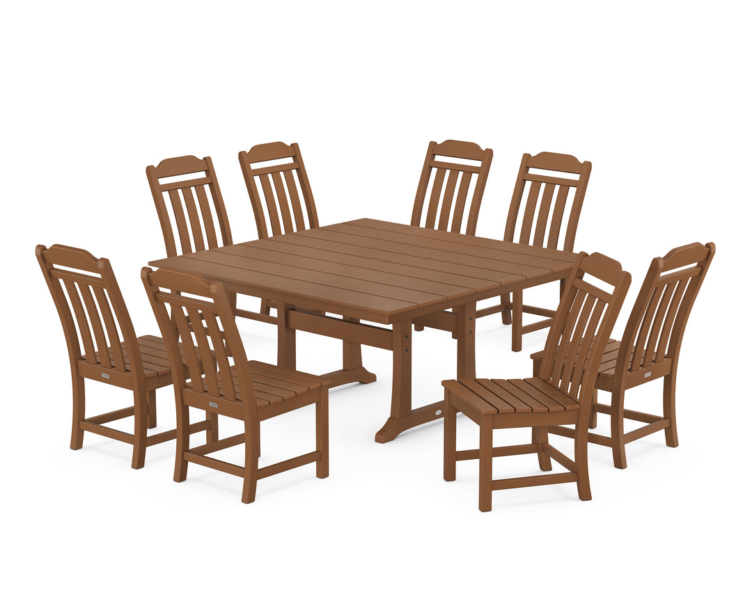 Country Living Cottage 9-Piece Square Farmhouse Side Chair Dining Set with Trestle Legs