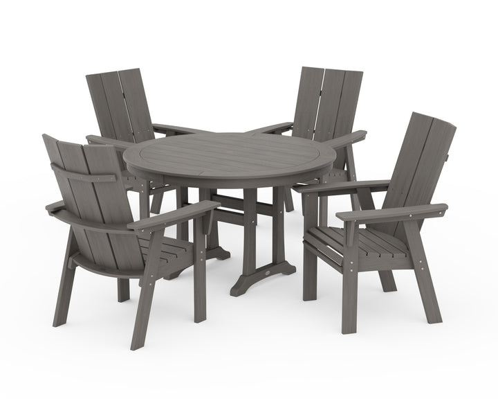 POLYWOOD® Modern Curveback Adirondack 5-Piece Nautical Trestle Dining Set