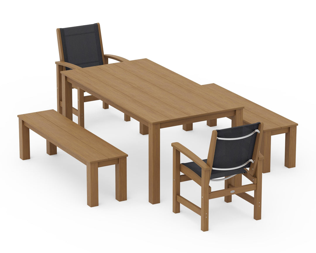 POLYWOOD® Coastal 5-Piece Parsons Dining Set with Benches