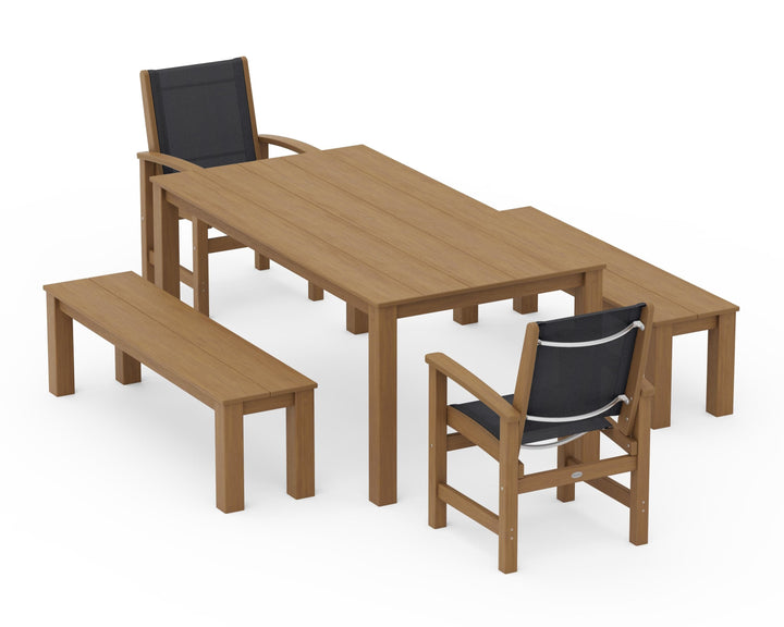 POLYWOOD® Coastal 5-Piece Parsons Dining Set with Benches
