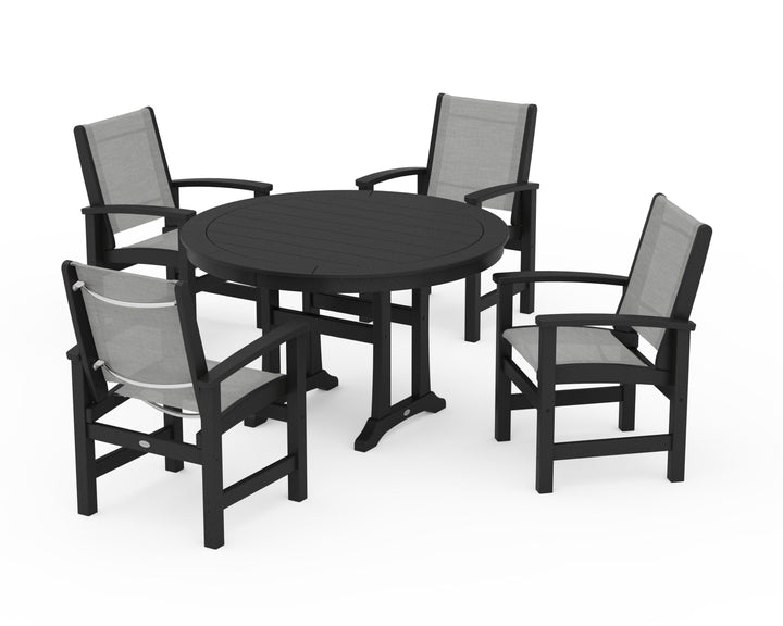POLYWOOD® Coastal 5-Piece Round Dining Set with Trestle Legs