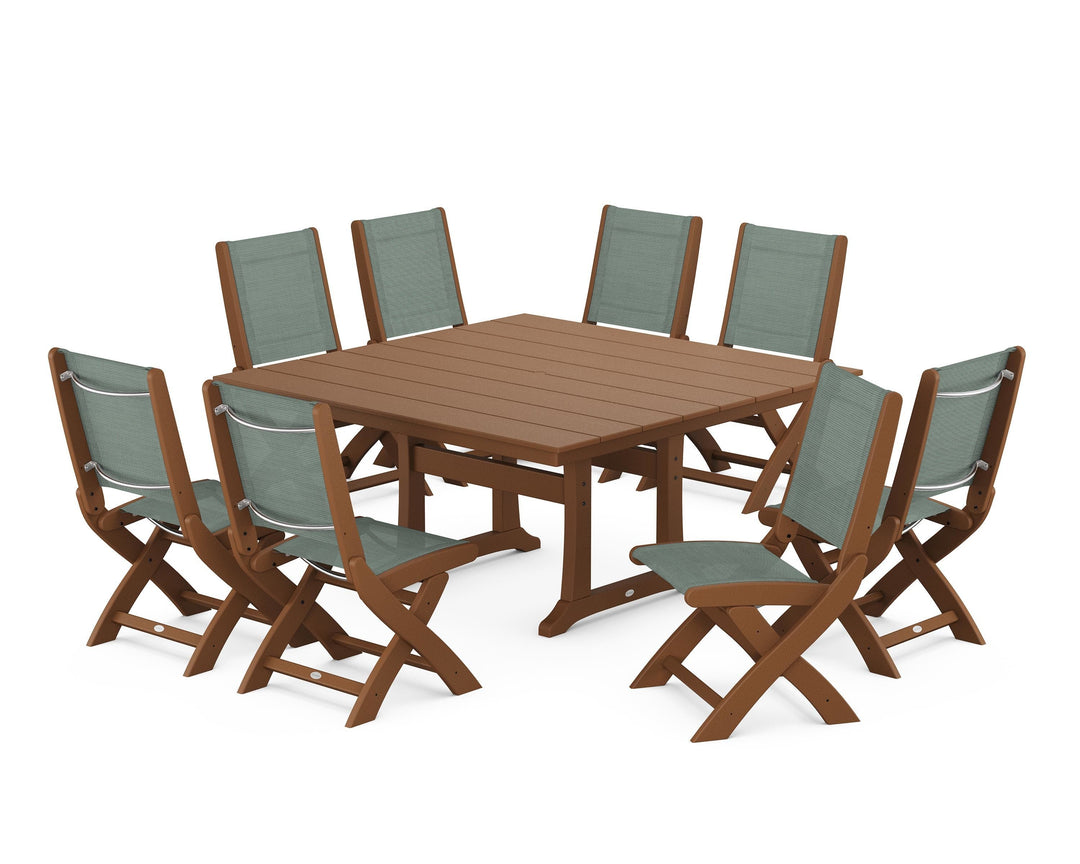 POLYWOOD® Coastal Folding Side Chair 9-Piece Farmhouse Dining Set