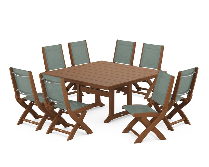 POLYWOOD® Coastal Folding Side Chair 9-Piece Farmhouse Dining Set