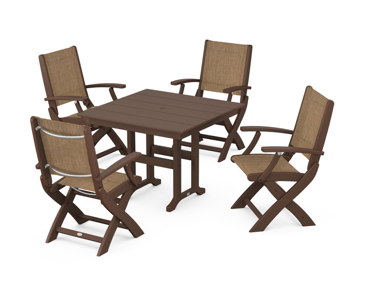 POLYWOOD® Coastal Folding Chair 5-Piece Farmhouse Dining Set