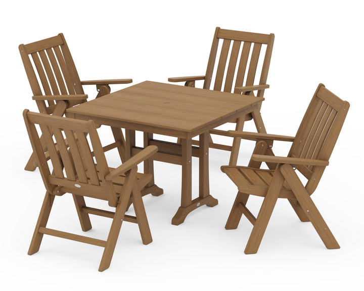 POLYWOOD® Vineyard Folding 5-Piece Farmhouse Dining Set With Trestle Legs