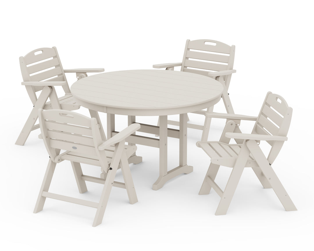 POLYWOOD® Nautical Folding Lowback Chair 5-Piece Round Farmhouse Dining Set