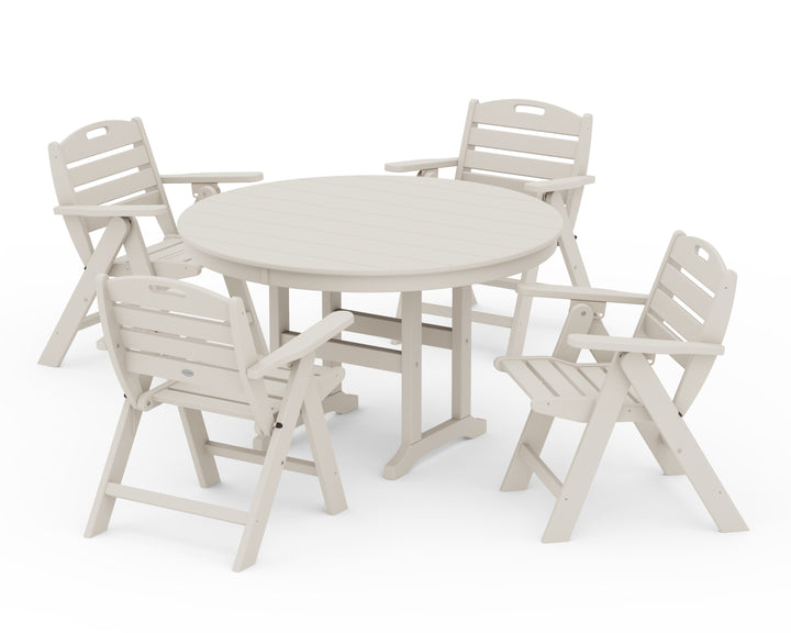 POLYWOOD® Nautical Folding Lowback Chair 5-Piece Round Farmhouse Dining Set