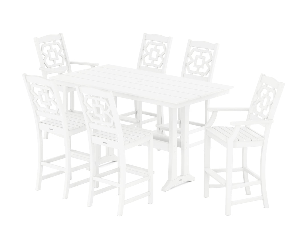 Martha Stewart by POLYWOOD® Chinoiserie 7-Piece Farmhouse Bar Set with Trestle Legs