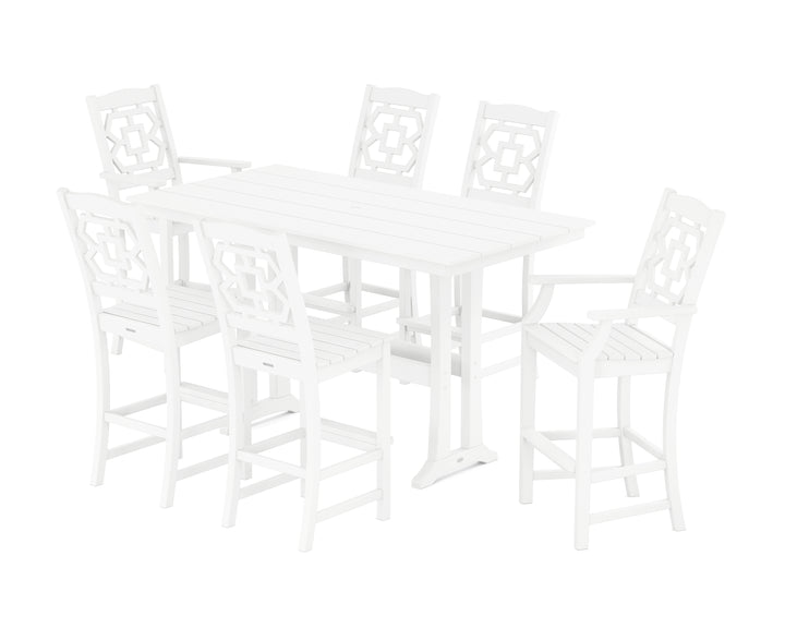 Martha Stewart by POLYWOOD® Chinoiserie 7-Piece Farmhouse Bar Set with Trestle Legs