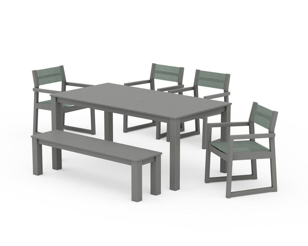 POLYWOOD® EDGE Sling Arm Chair 6-Piece Parsons Dining Set with Bench