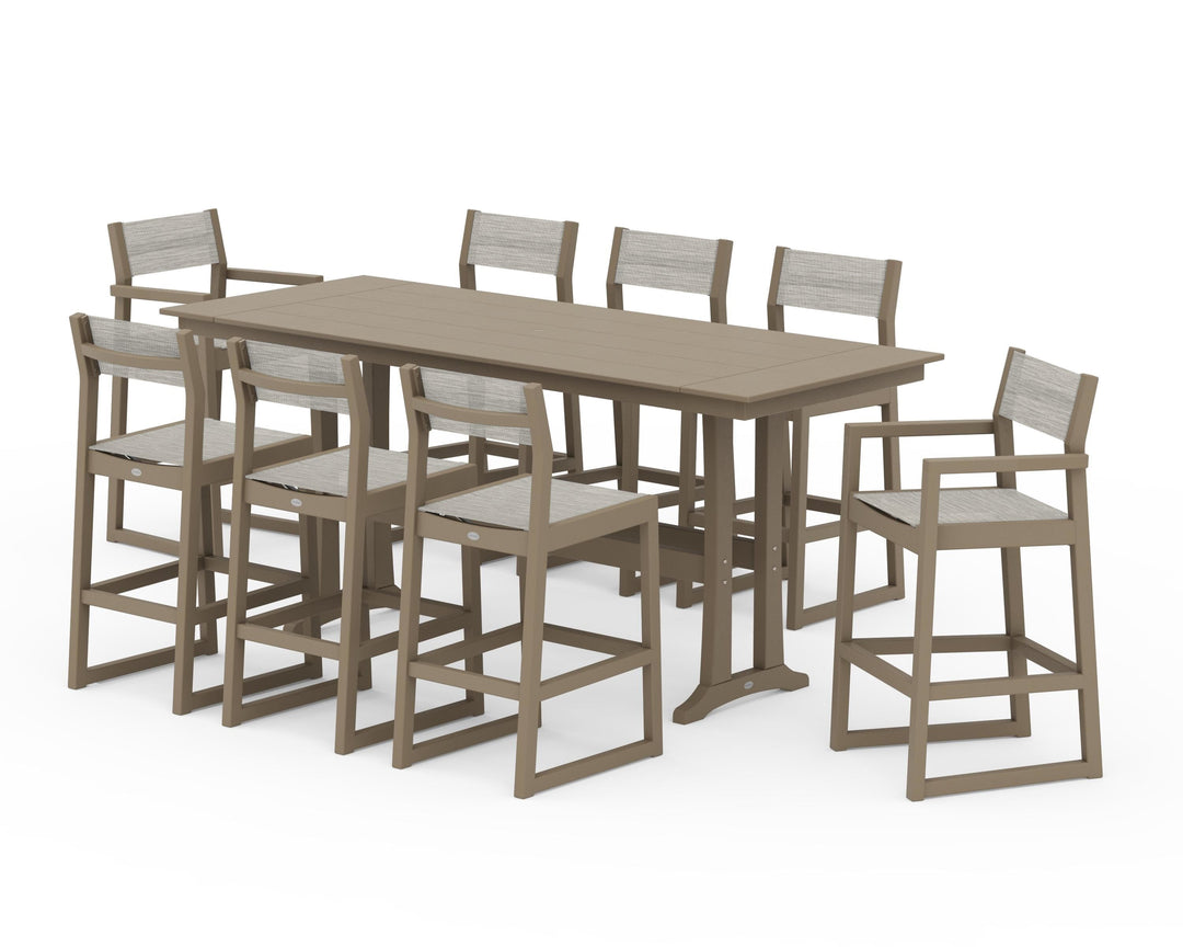 POLYWOOD® EDGE Sling 9-Piece Farmhouse Bar Set with Trestle Legs