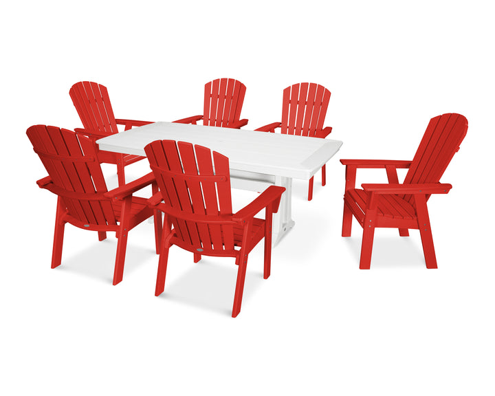 POLYWOOD® Nautical Curveback Adirondack 7-Piece Dining Set with Trestle Legs