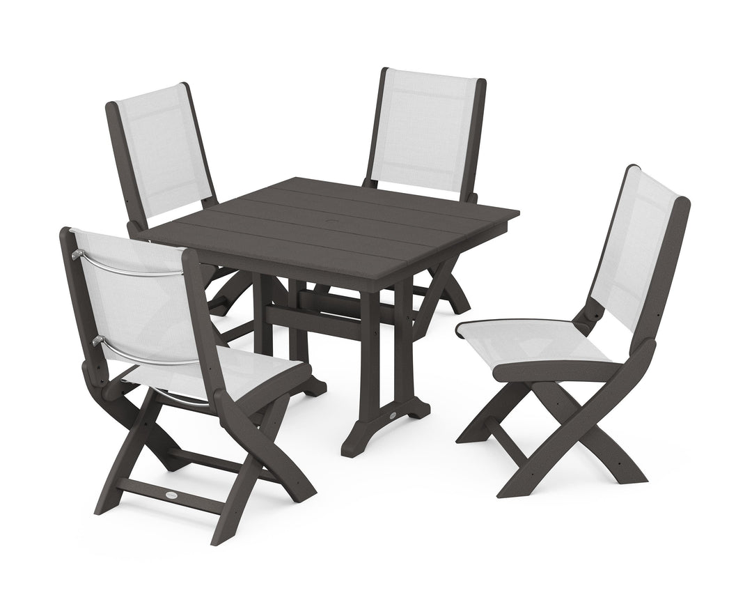 POLYWOOD® Coastal Folding Side Chair 5-Piece Farmhouse Dining Set With Trestle Legs