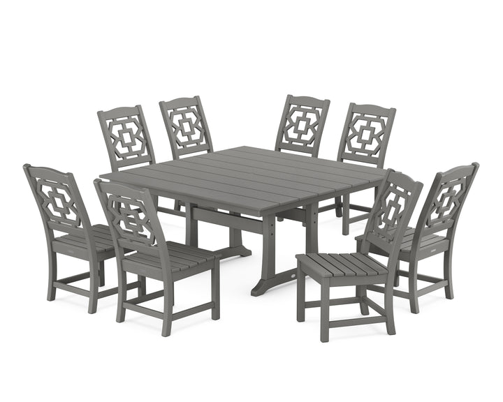 Martha Stewart by POLYWOOD® Chinoiserie 9-Piece Square Farmhouse Side Chair Dining Set with Trestle Legs