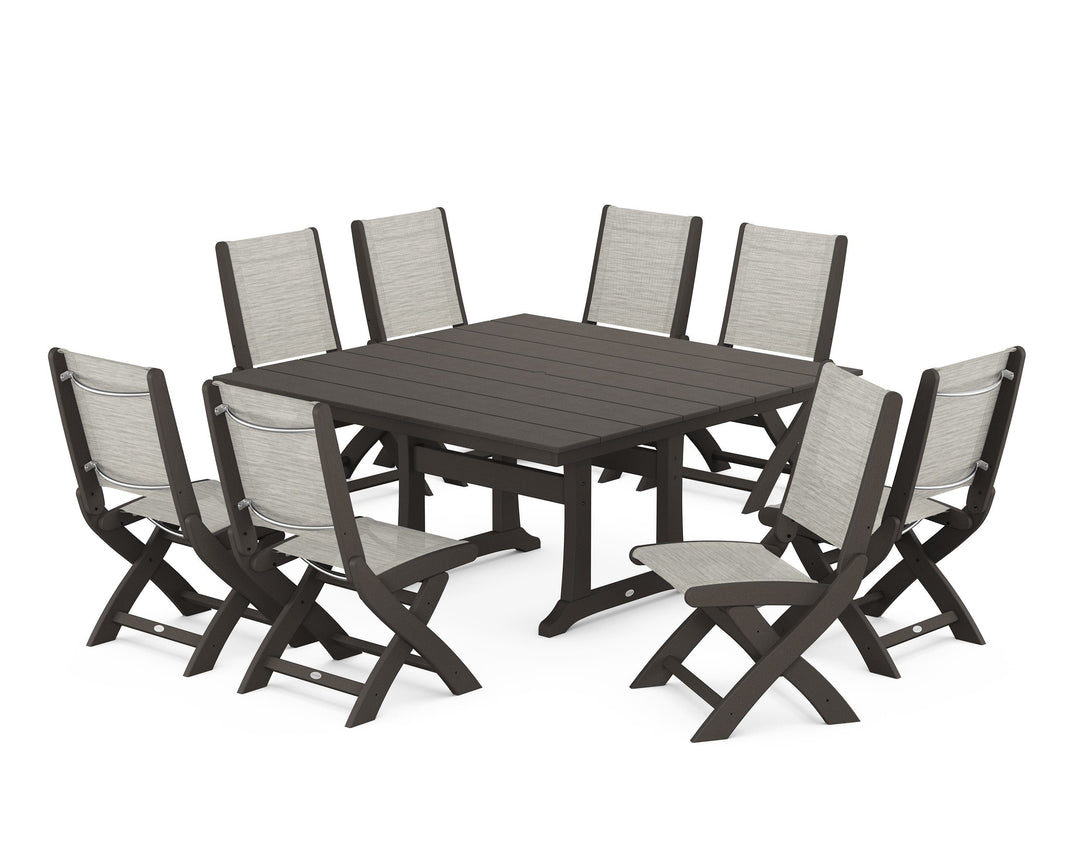 POLYWOOD® Coastal Folding Side Chair 9-Piece Farmhouse Dining Set