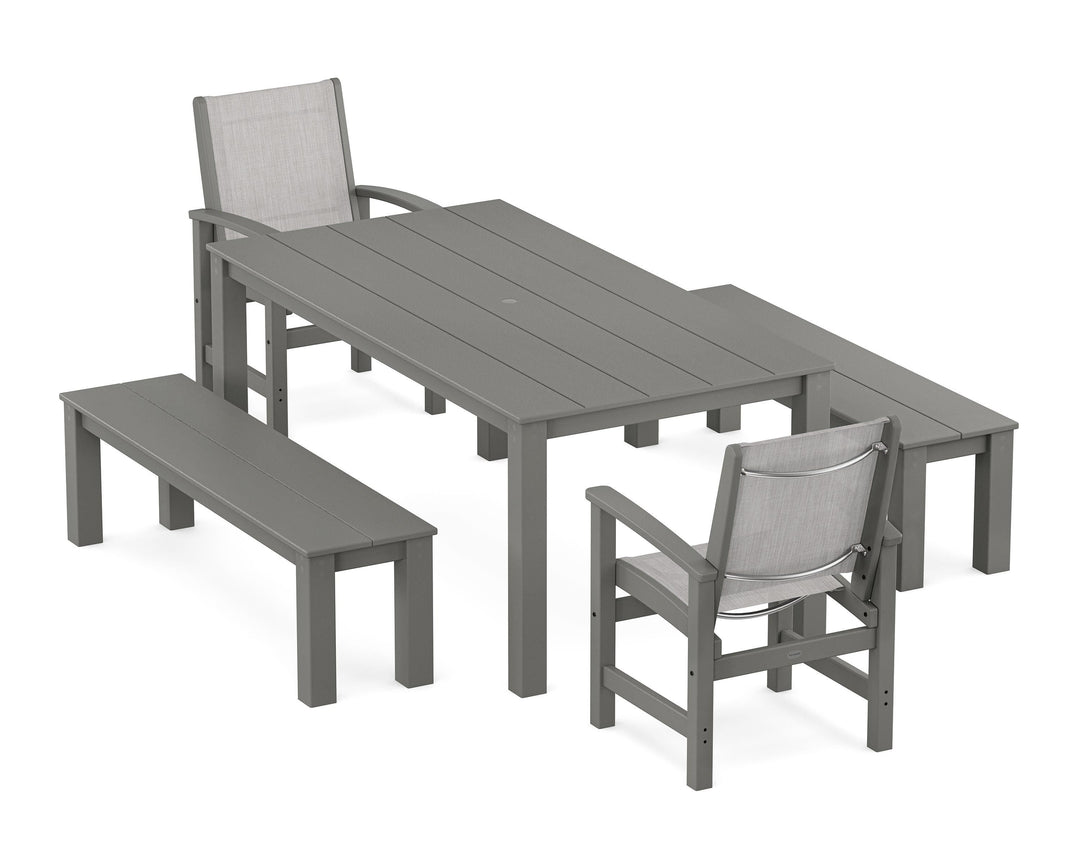 POLYWOOD® Coastal 5-Piece Parsons Dining Set with Benches