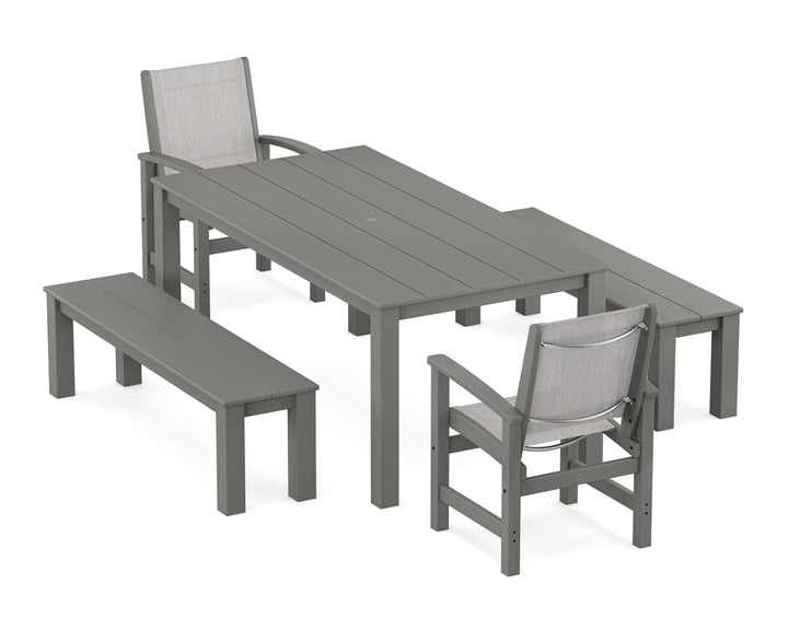 POLYWOOD® Coastal 5-Piece Parsons Dining Set with Benches