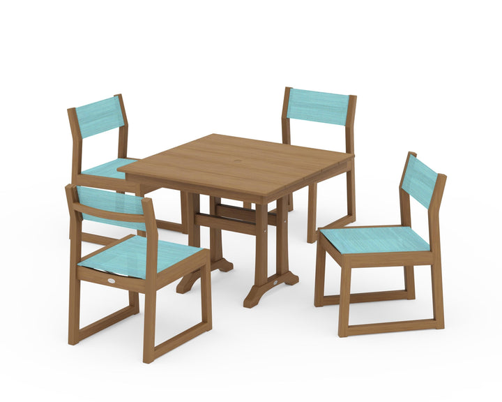 POLYWOOD® EDGE Sling 5-Piece Farmhouse Trestle Side Chair Dining Set