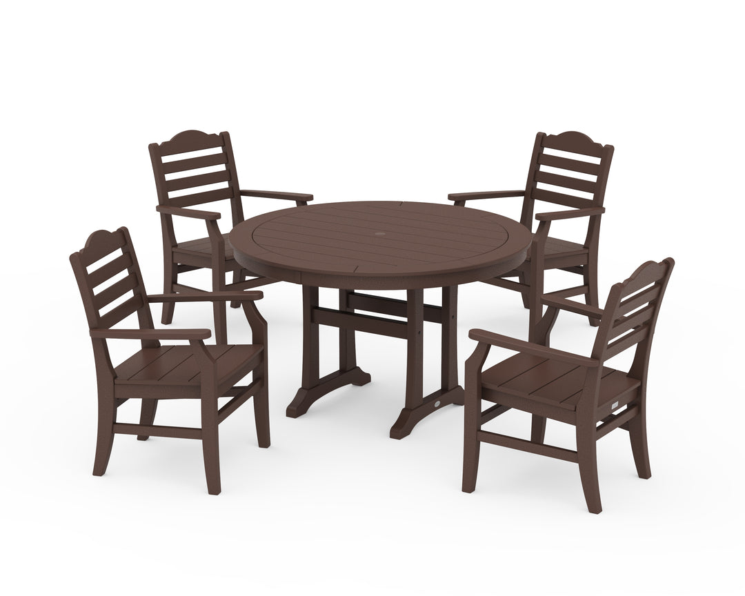 POLYWOOD® Savannah 5-Piece Round Dining Set with Trestle Legs
