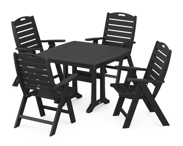 POLYWOOD® Nautical Folding Highback Chair 5-Piece Dining Set with Trestle Legs