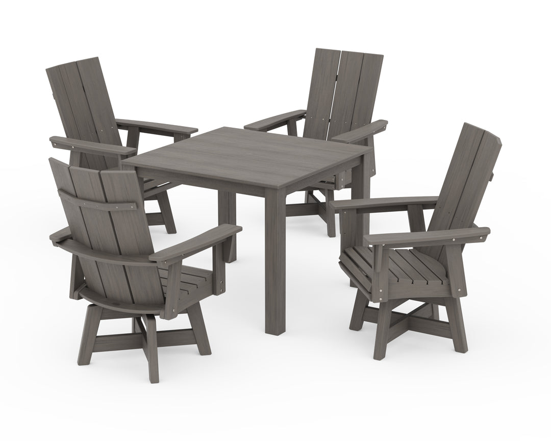 POLYWOOD® Modern Curveback Adirondack 5-Piece Parsons Swivel Dining Set
