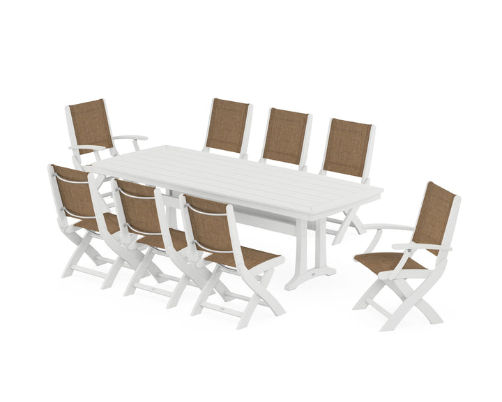POLYWOOD® Coastal Folding 9-Piece Dining Set with Trestle Legs