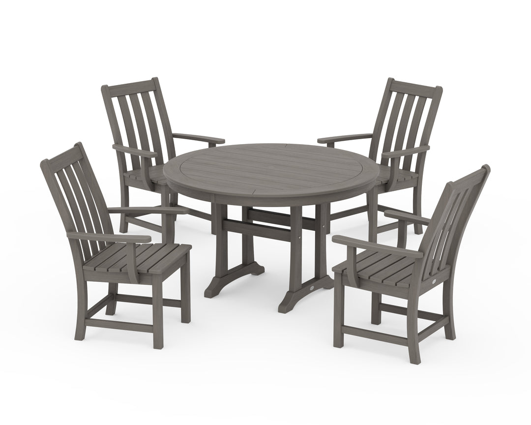 POLYWOOD® Vineyard 5-Piece Round Dining Set with Trestle Legs