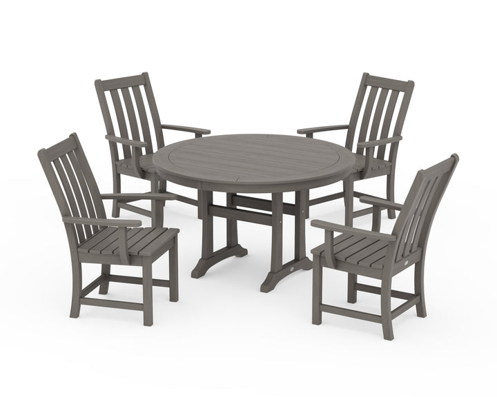 POLYWOOD® Vineyard 5-Piece Round Dining Set with Trestle Legs