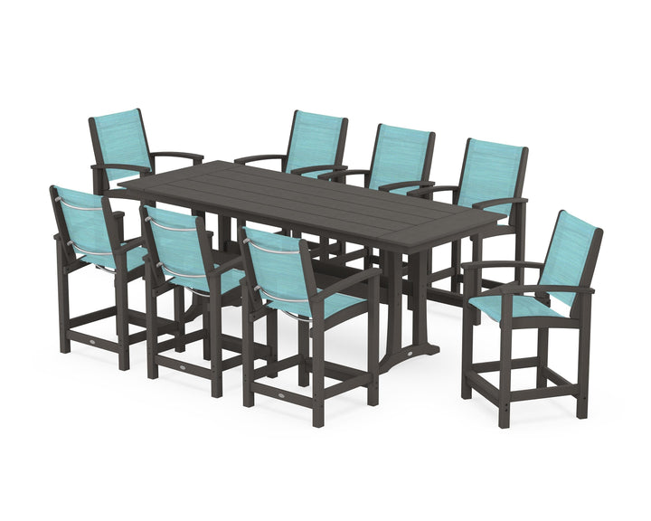 POLYWOOD® Coastal 9-Piece Farmhouse Counter Set with Trestle Legs