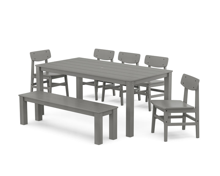 POLYWOOD® Modern Studio Urban Chair 7-Piece Parsons Dining Set with Bench