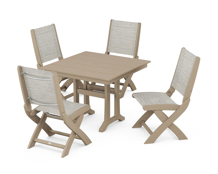 POLYWOOD® Coastal Folding Side Chair 5-Piece Farmhouse Dining Set With Trestle Legs