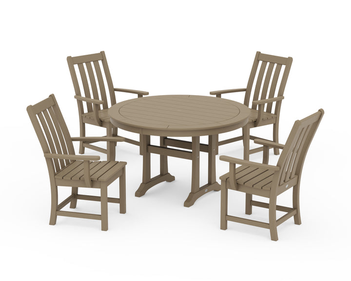 POLYWOOD® Vineyard 5-Piece Round Dining Set with Trestle Legs
