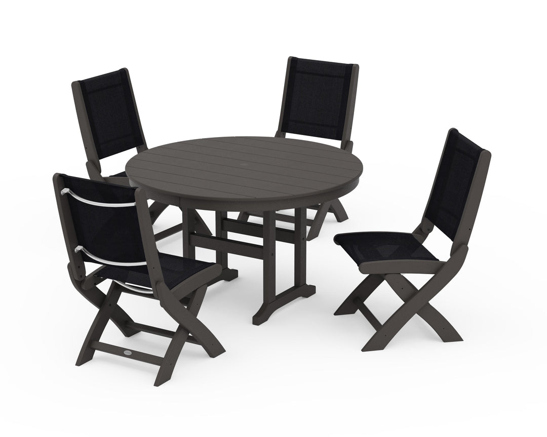 POLYWOOD® Coastal Folding Side Chair 5-Piece Round Dining Set