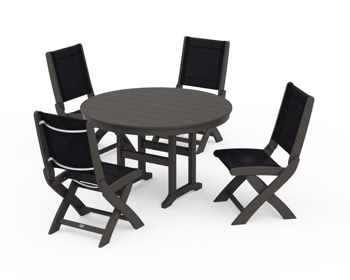 POLYWOOD® Coastal Folding Side Chair 5-Piece Round Dining Set