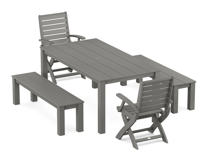 POLYWOOD® Signature Folding Chair 5-Piece Parsons Dining Set with Benches