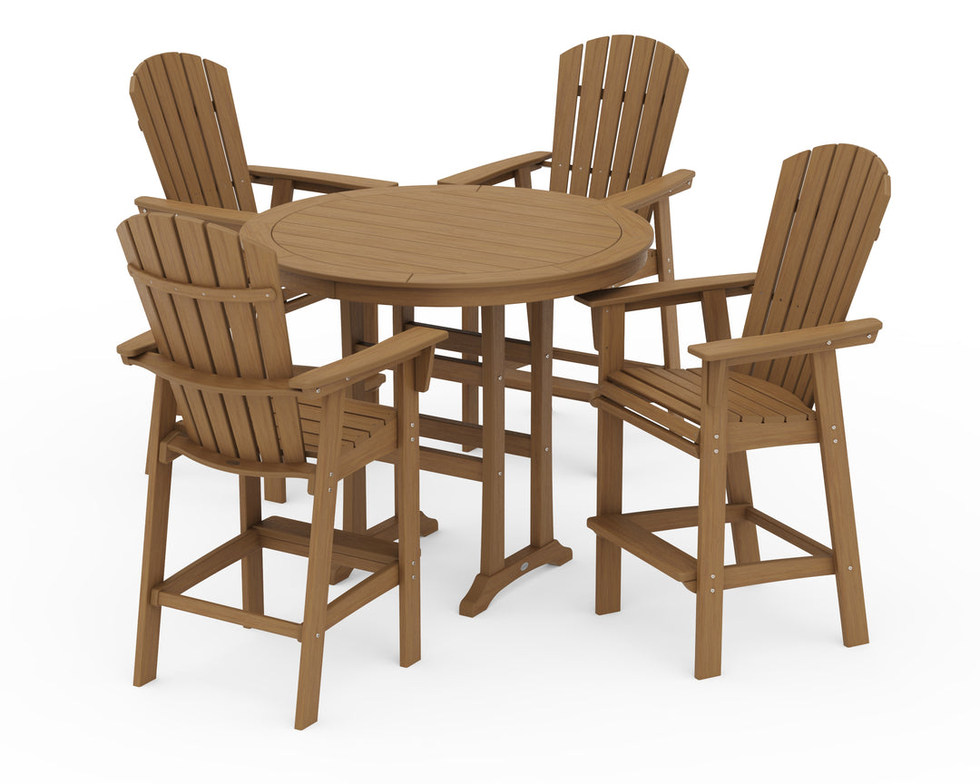 POLYWOOD® Nautical Curveback Adirondack 5-Piece Round Trestle Bar Set