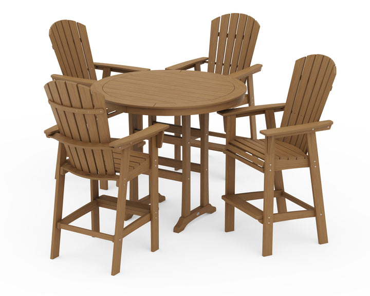 POLYWOOD® Nautical Curveback Adirondack 5-Piece Round Trestle Bar Set