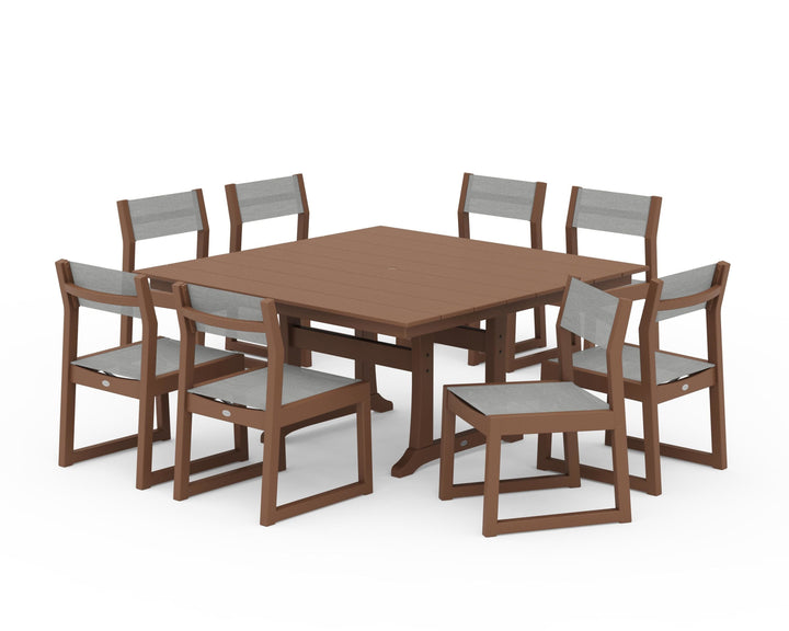 POLYWOOD® EDGE Sling Side Chair 9-Piece Farmhouse Trestle Dining Set