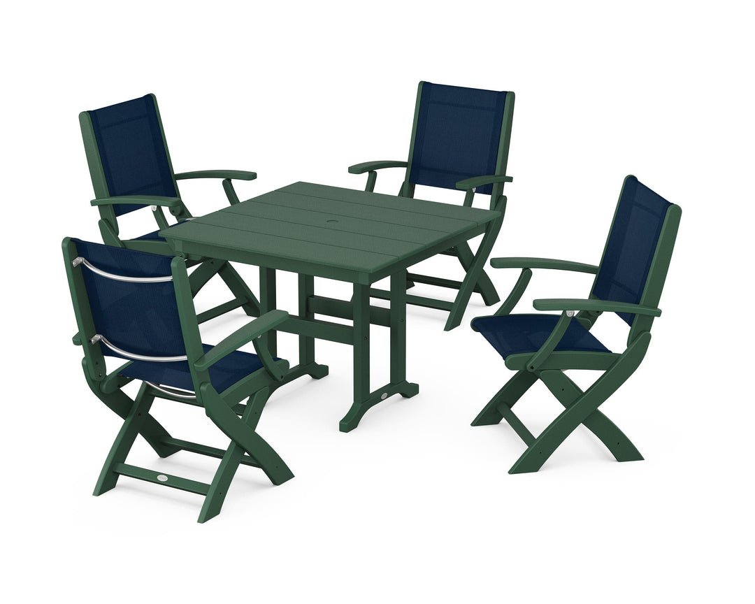 POLYWOOD® Coastal Folding Chair 5-Piece Farmhouse Dining Set