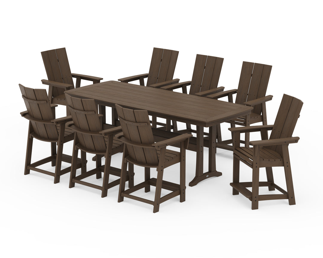 POLYWOOD® Modern Curveback Adirondack 9-Piece Counter Set with Trestle Legs