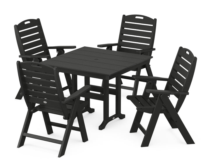 POLYWOOD® Nautical Folding Highback Chair 5-Piece Farmhouse Dining Set