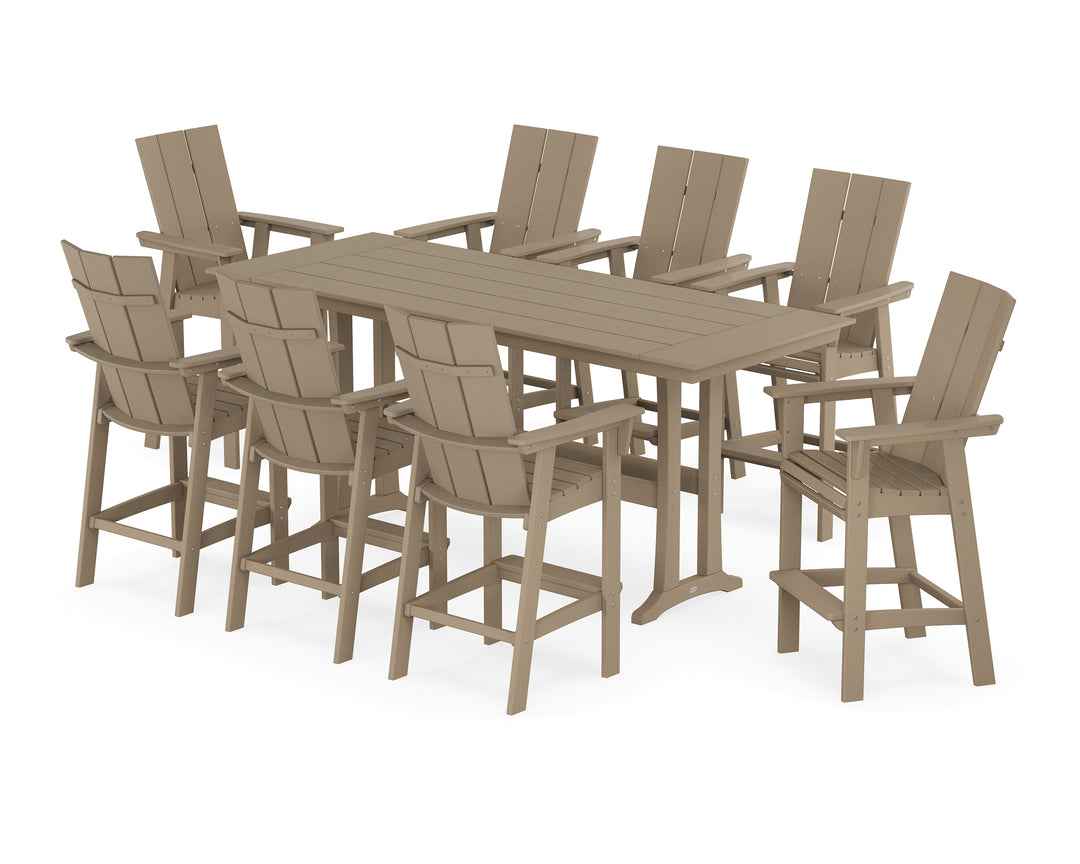 POLYWOOD® Modern Curveback Adirondack 9-Piece Farmhouse Bar Set with Trestle Legs