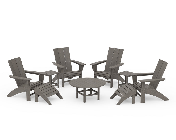 POLYWOOD® Modern Curveback Adirondack Chair 9-Piece Conversation Set