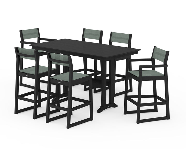 POLYWOOD® EDGE Sling 7-Piece Farmhouse Bar Set with Trestle Legs