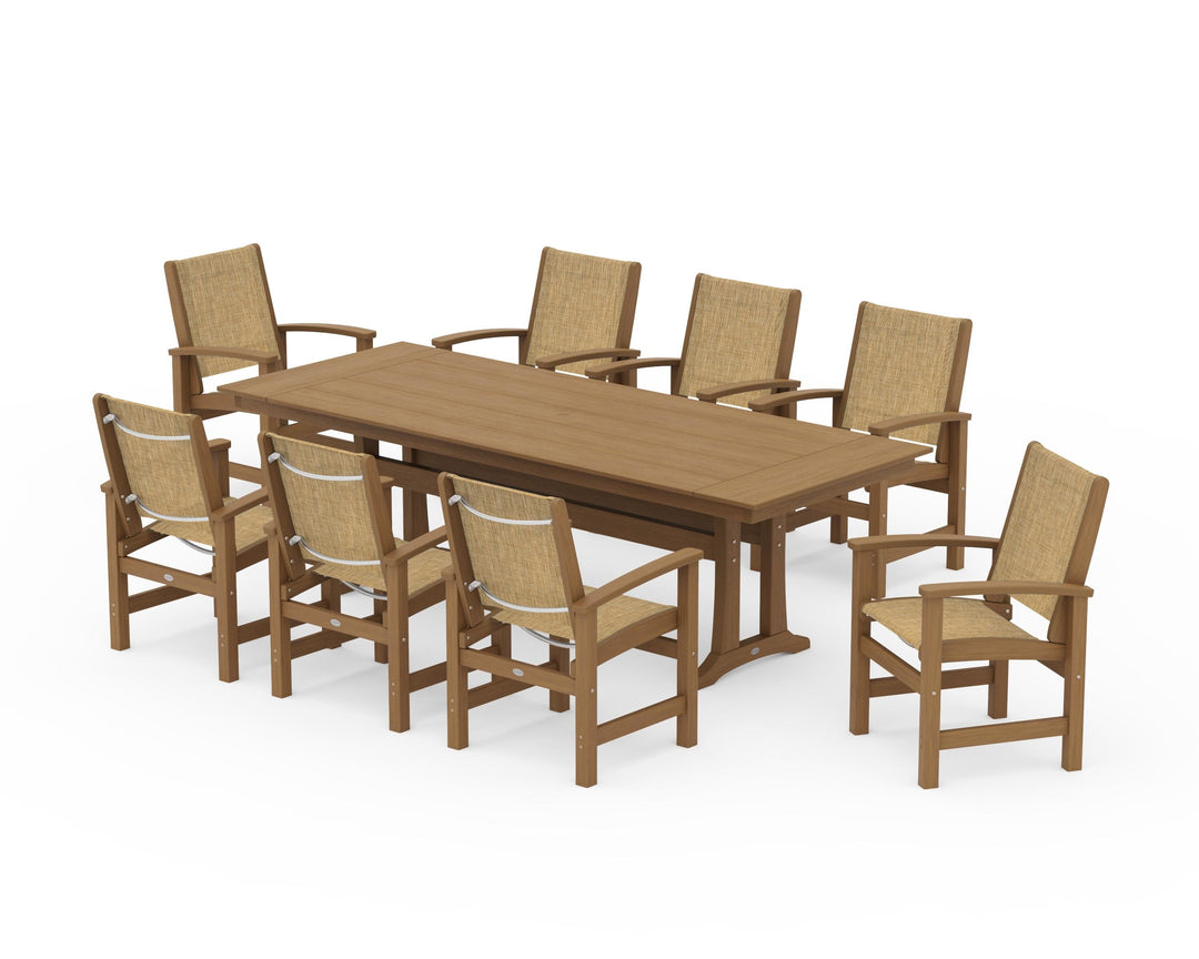 POLYWOOD® Coastal 9-Piece Farmhouse Dining Set with Trestle Legs